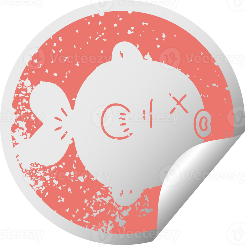 quirky distressed circular peeling sticker symbol fish png