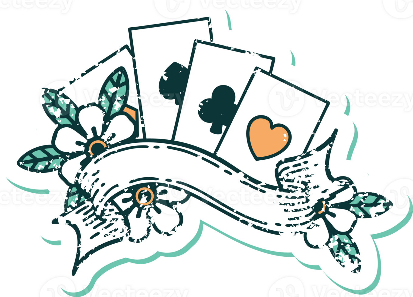 distressed sticker tattoo style icon of cards and banner png
