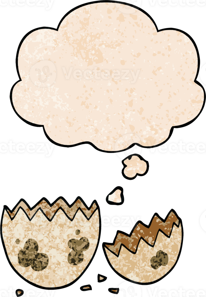 cartoon cracked egg and thought bubble in grunge texture pattern style png