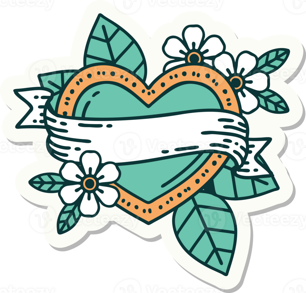 tattoo style sticker of a heart and banner png