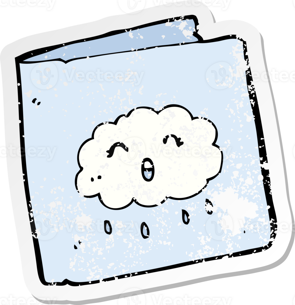 retro distressed sticker of a cartoon card with cloud pattern png