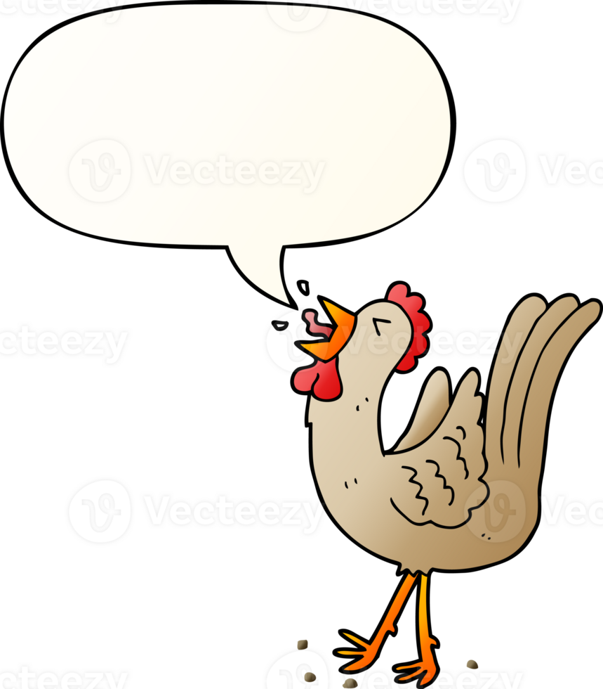 cartoon crowing cockerel and speech bubble in smooth gradient style png