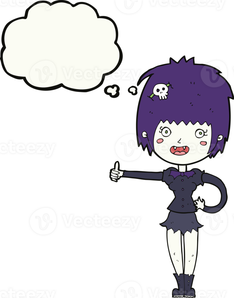 cartoon vampire girl giving thumbs up sign with thought bubble png