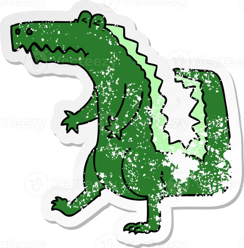 distressed sticker of a quirky hand drawn cartoon crocodile png