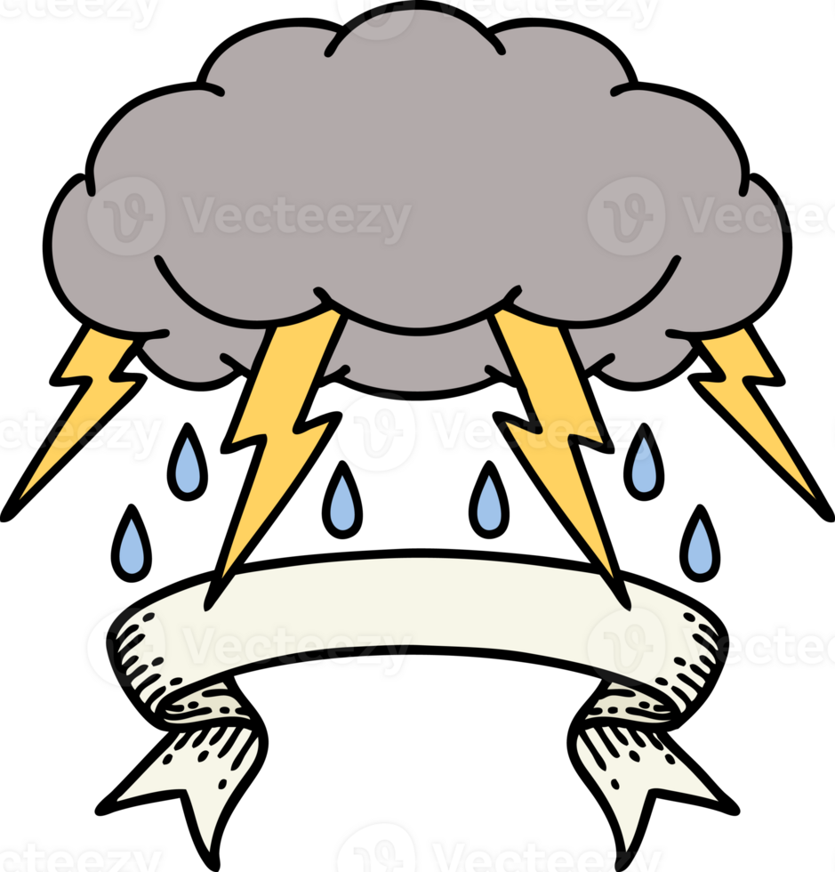 tatouage avec bannière d'un nuage d'orage png