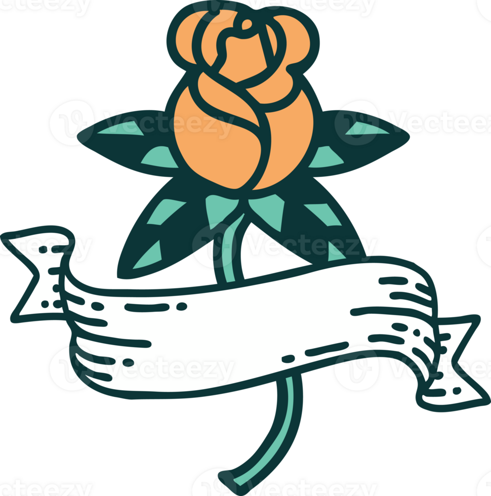 tattoo style icon of a rose and banner png