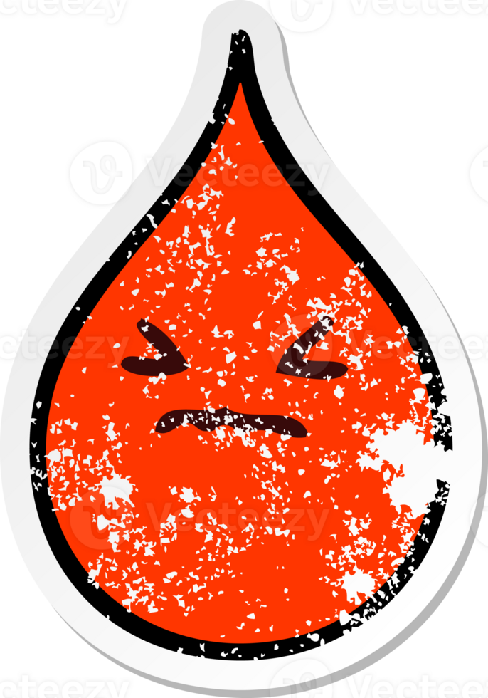 distressed sticker of a quirky hand drawn cartoon emotional blood drop png