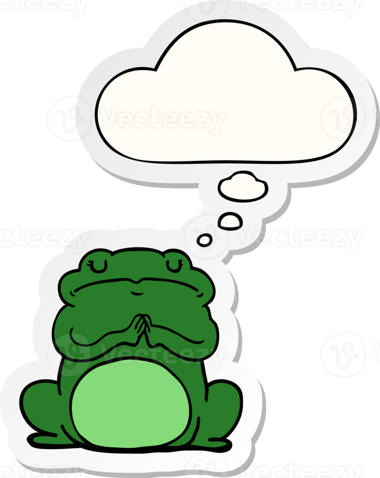 cartoon arrogant frog and thought bubble as a printed sticker png