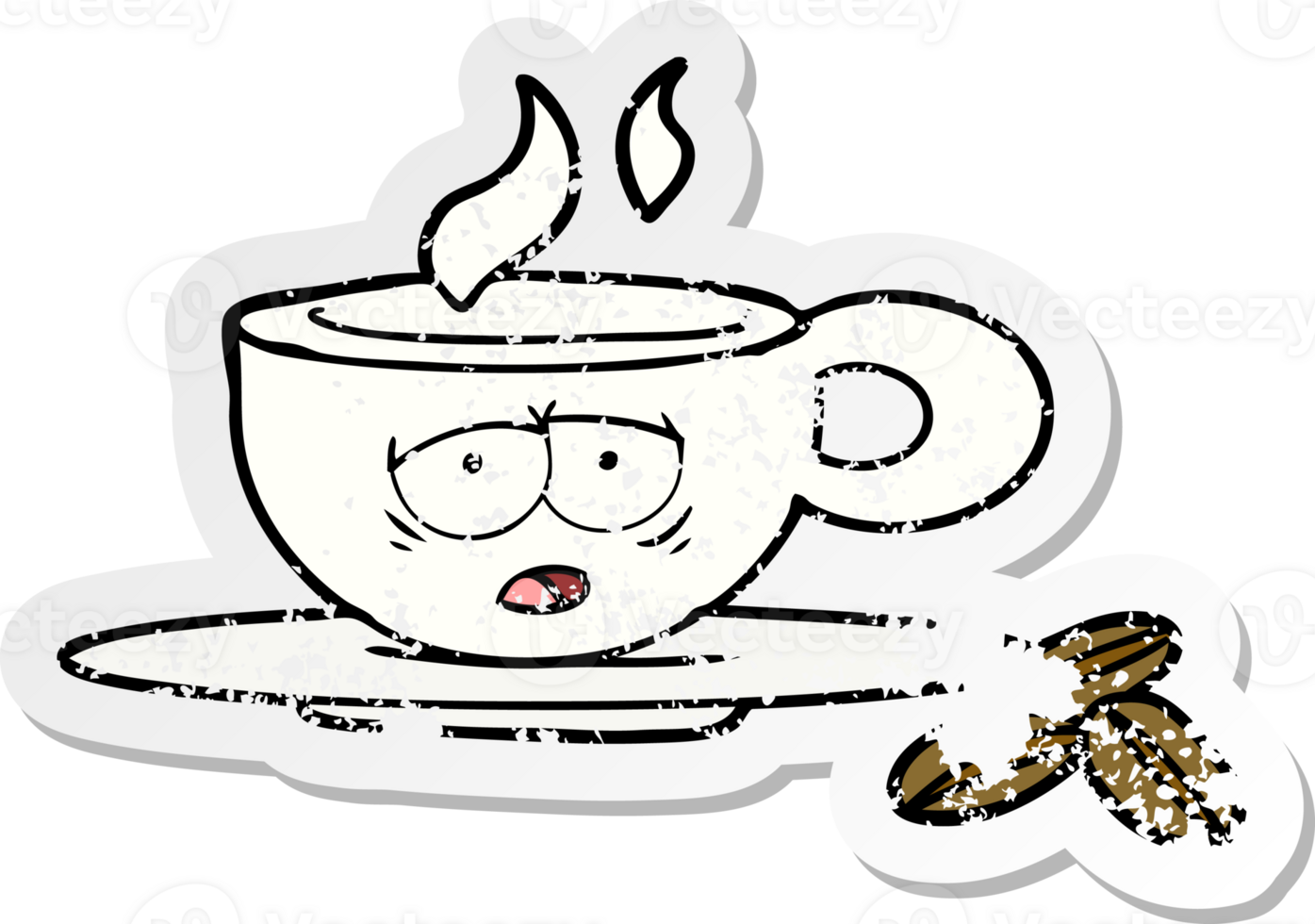distressed sticker of a cartoon espresso mug png