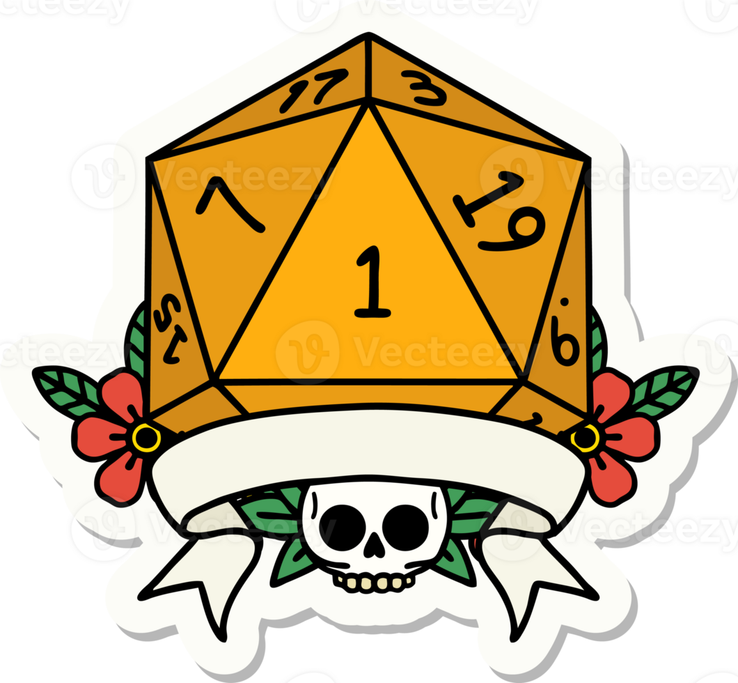 natural one d20 dice roll sticker png