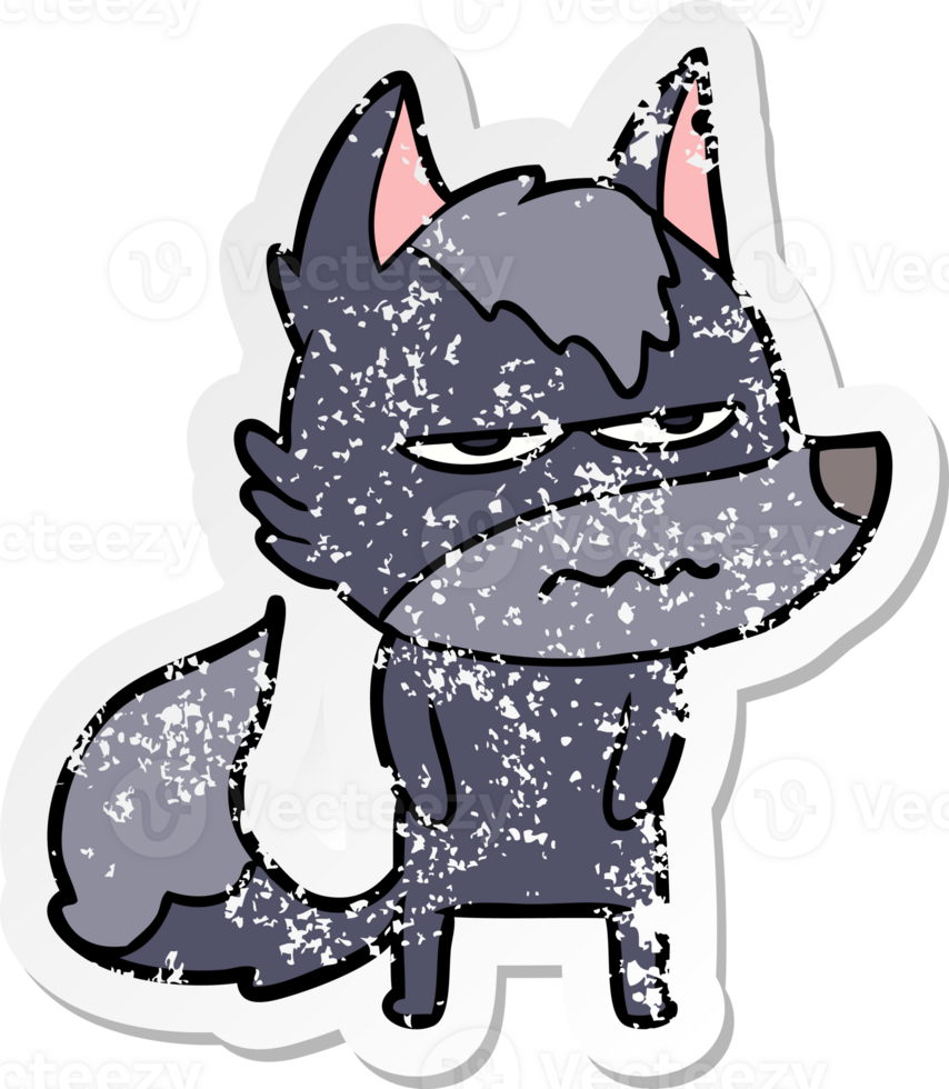 distressed sticker of a cartoon annoyed wolf png
