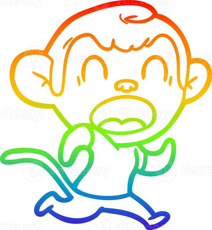 rainbow gradient line drawing shouting cartoon monkey running png