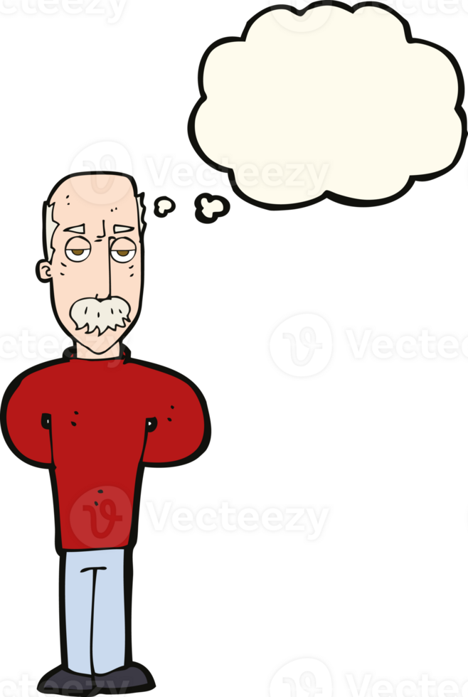 cartoon annoyed balding man with thought bubble png
