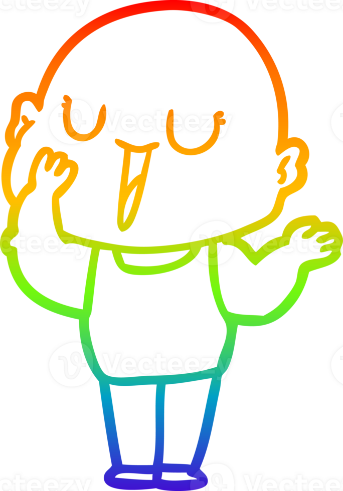 rainbow gradient line drawing happy cartoon bald man yawning png