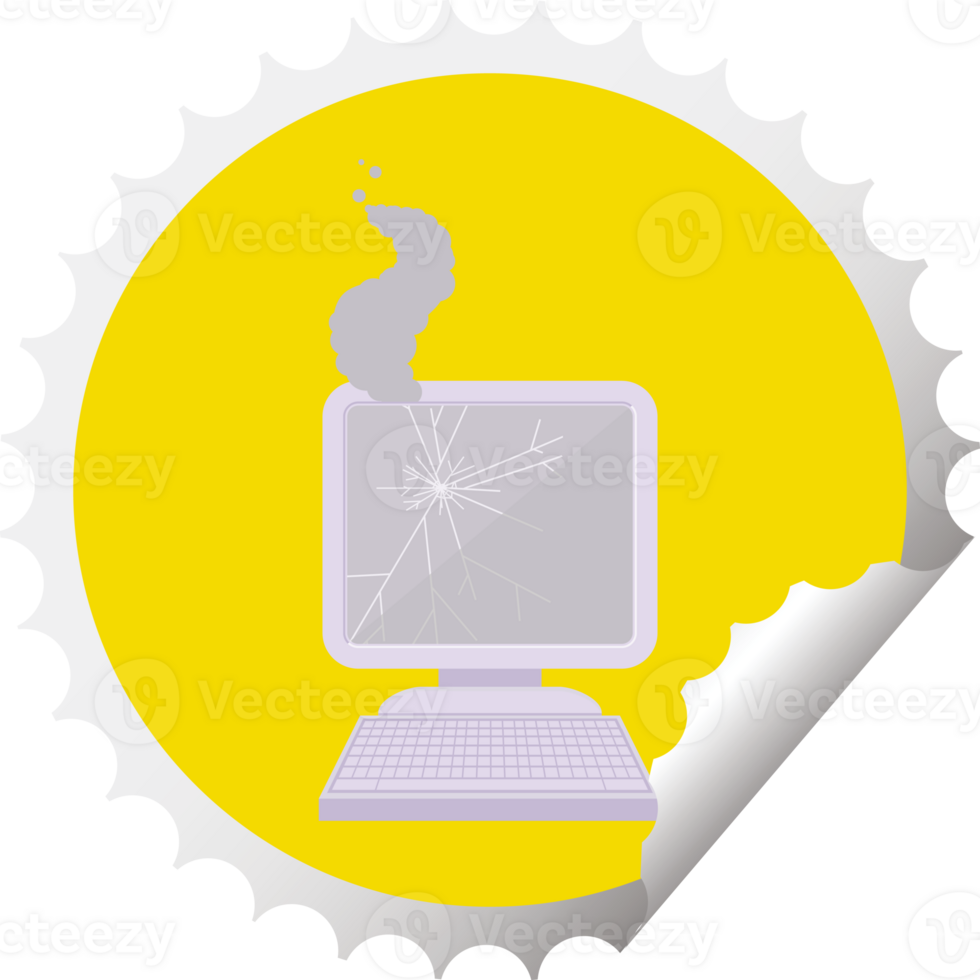 broken computer round sticker stamp png