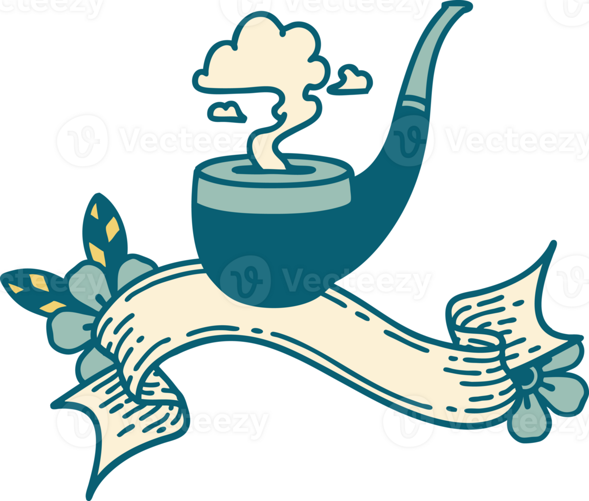 tattoo with banner of a smokers pipe png