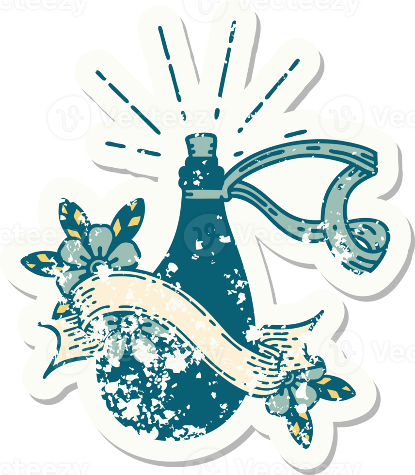 grunge sticker of tattoo style old leather water flask png