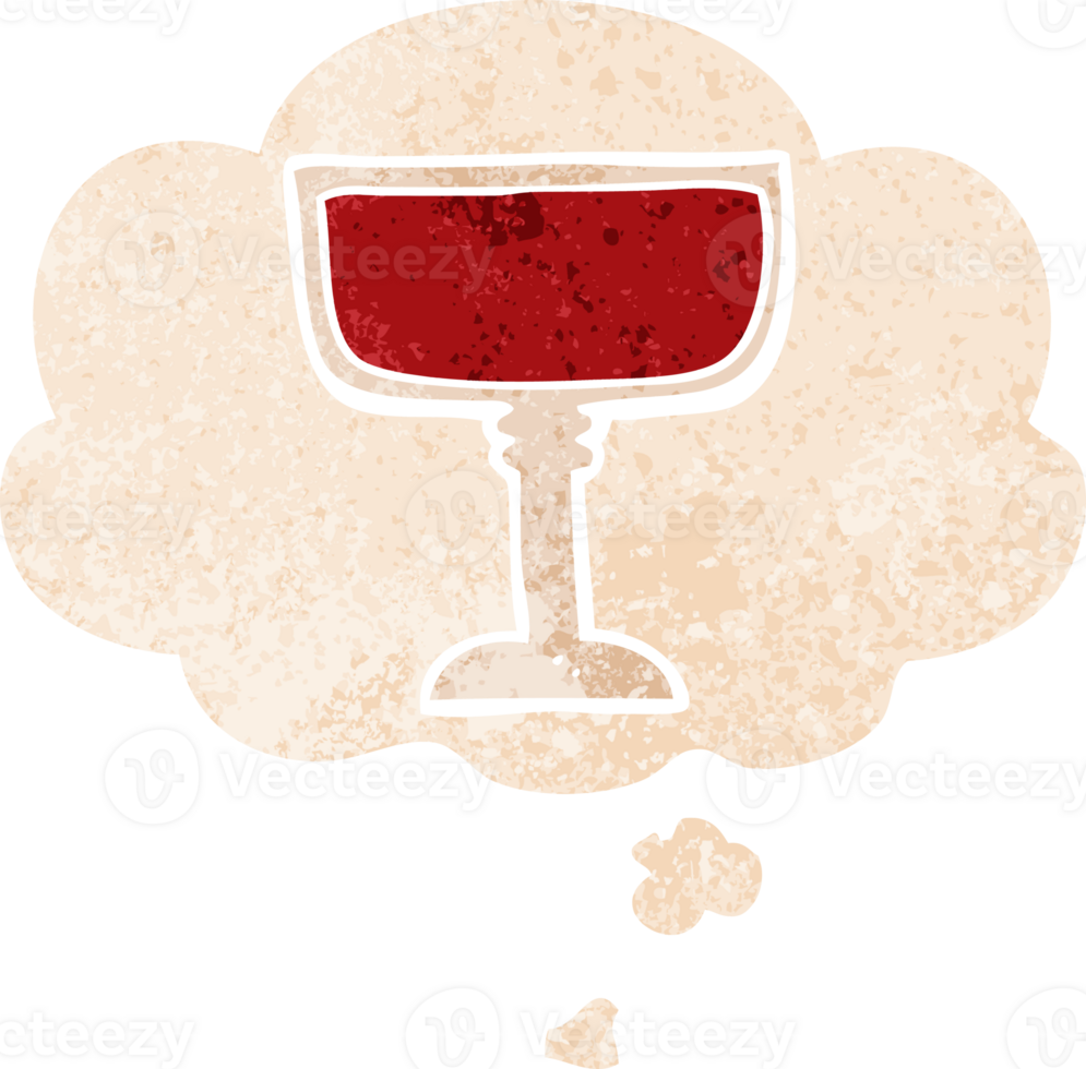 cartoon wine glass and thought bubble in retro textured style png