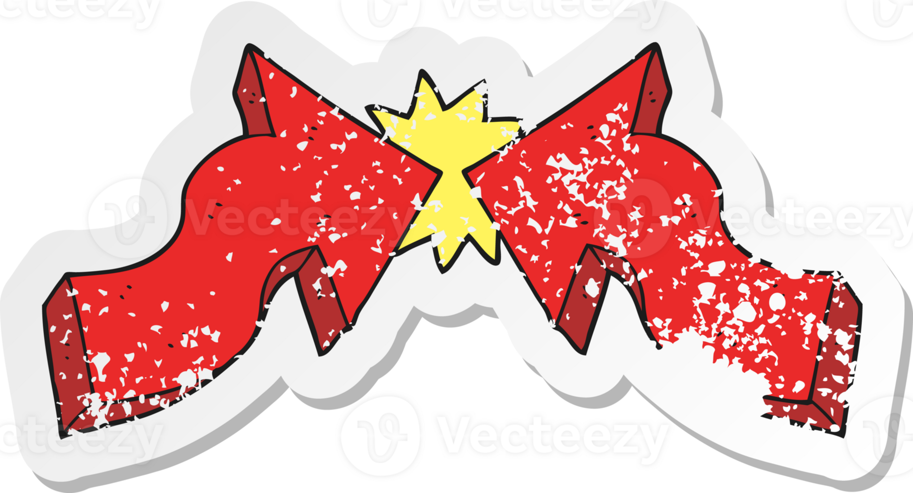 retro distressed sticker of a cartoon pointing arrows png