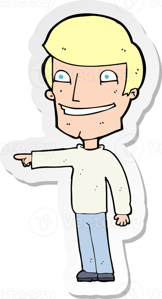 sticker of a cartoon happy man pointing png