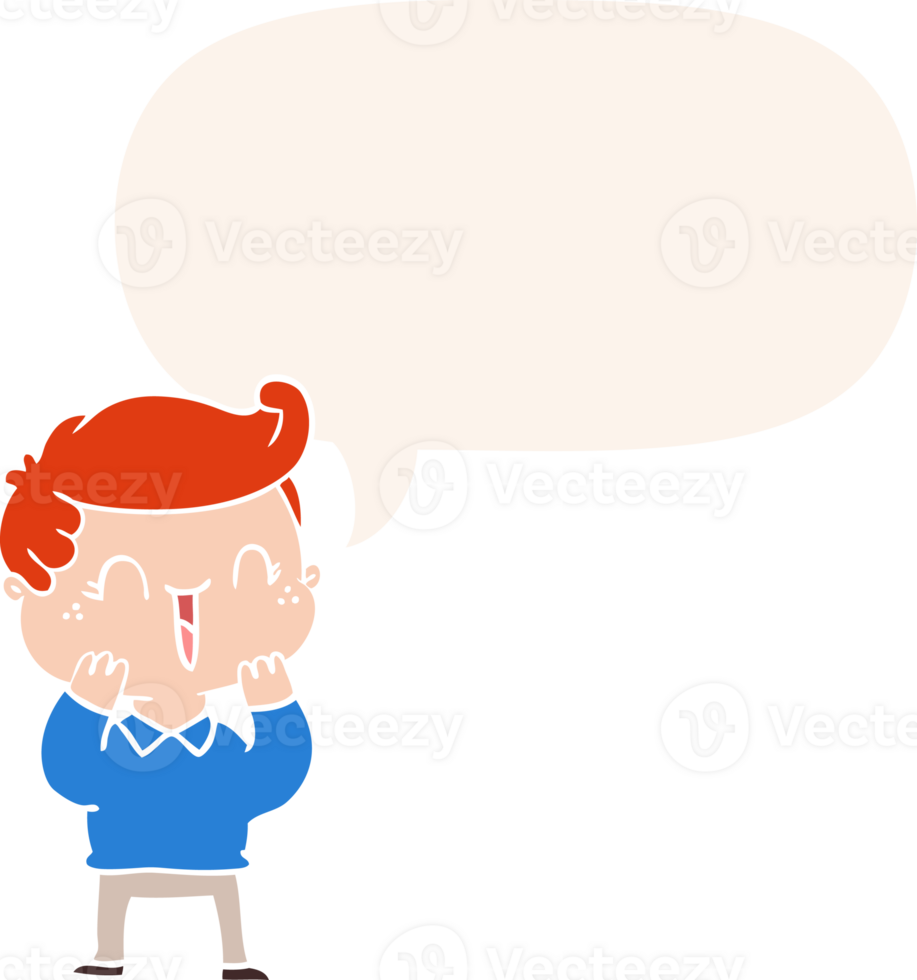 cartoon laughing boy and speech bubble in retro style png