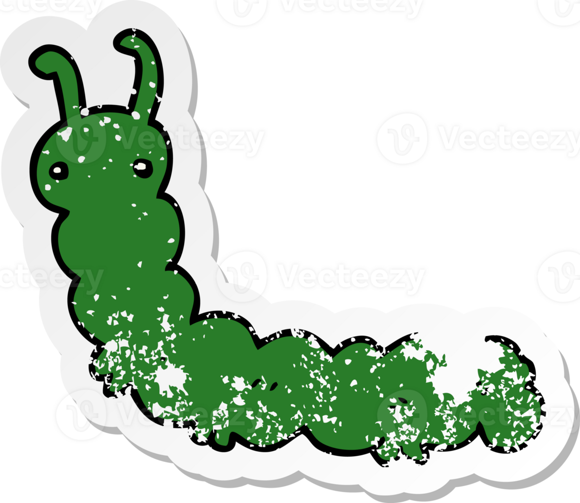 distressed sticker of a cartoon caterpillar png