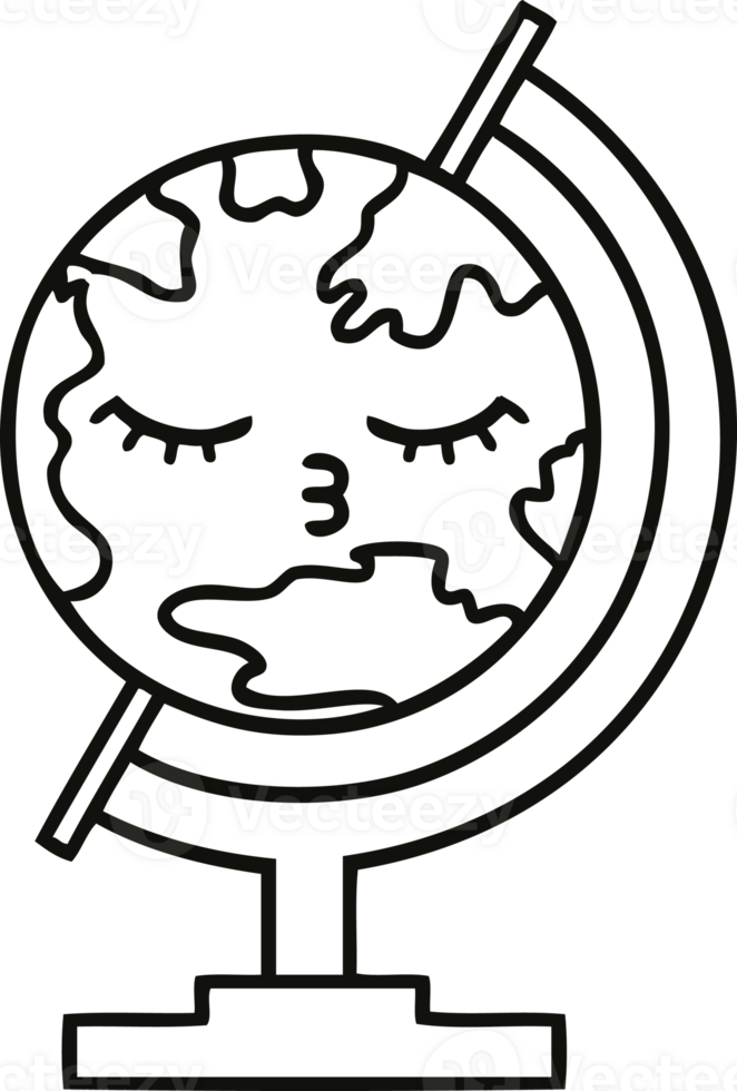 line drawing cartoon globe of the world png