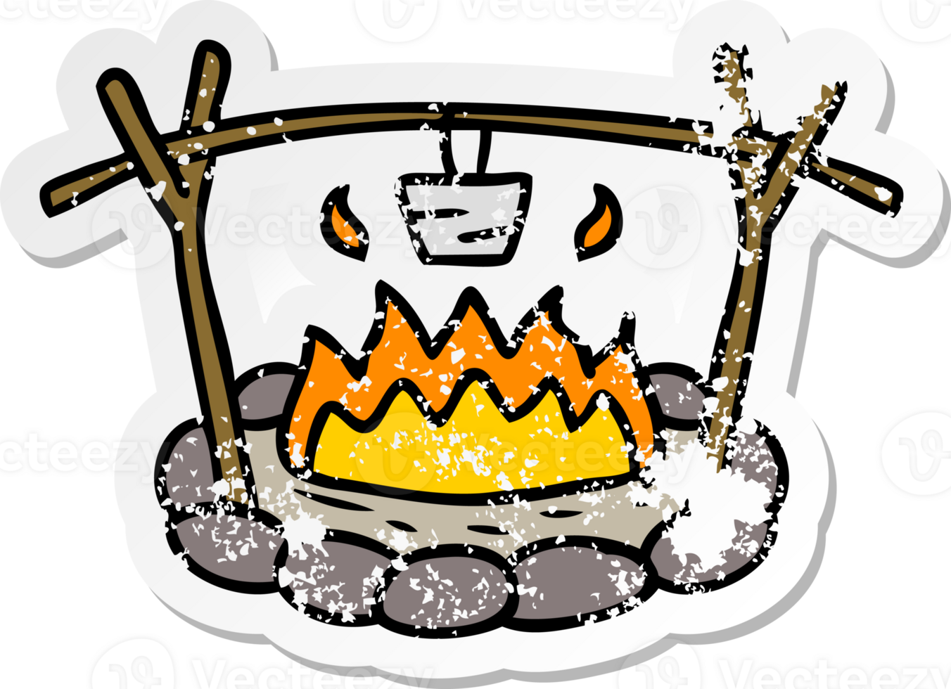 distressed sticker cartoon doodle of a camp site png