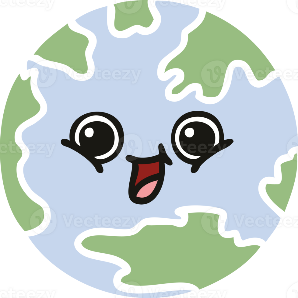 flat color retro cartoon planet earth png
