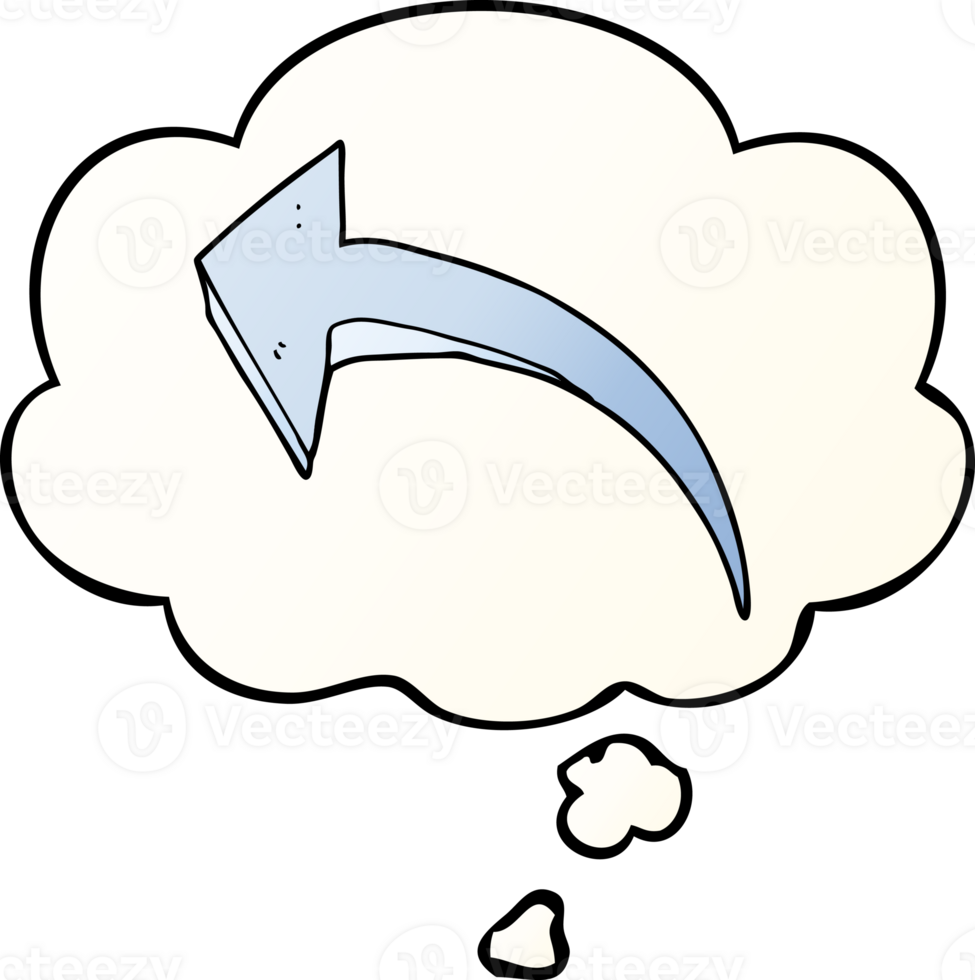 cartoon arrow and thought bubble in smooth gradient style png