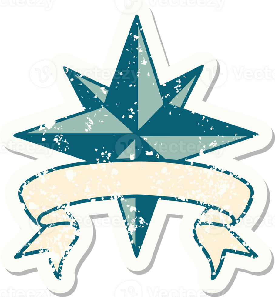 grunge sticker with banner of a star png