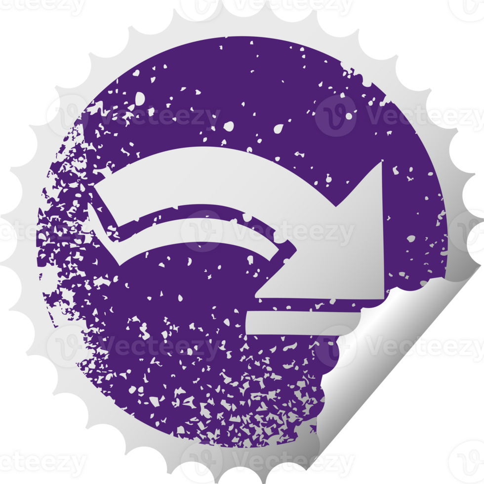 distressed circular peeling sticker symbol pointing arrow png