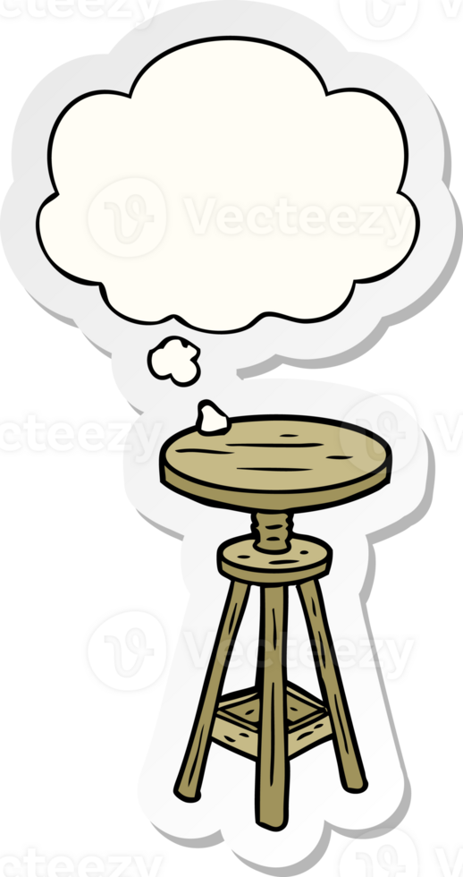 cartoon artist stool and thought bubble as a printed sticker png
