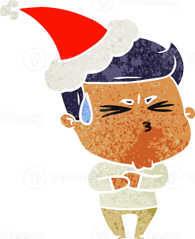 retro cartoon of a frustrated man wearing santa hat png