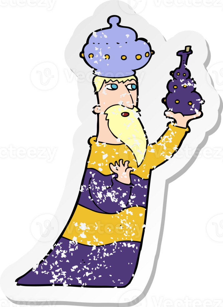 retro distressed sticker of a one of the three wise men png