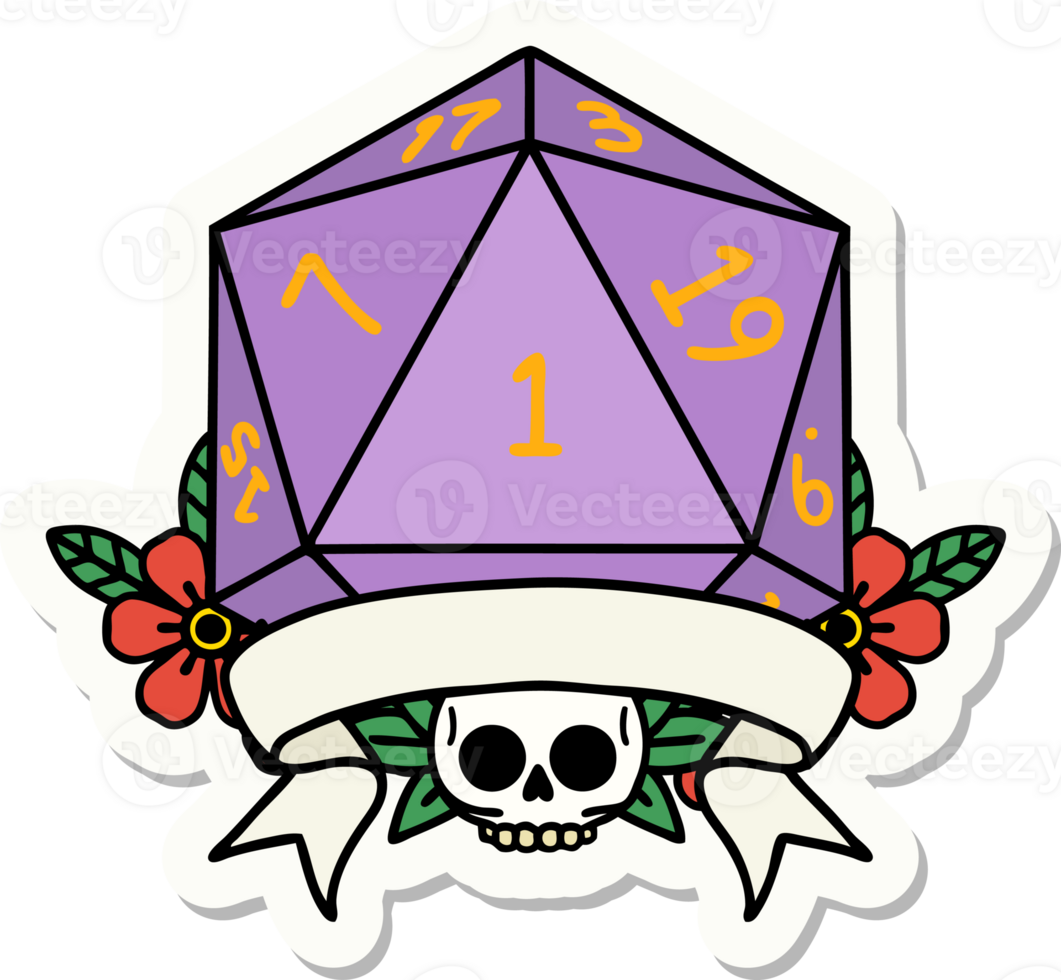 natural one d20 dice roll sticker png