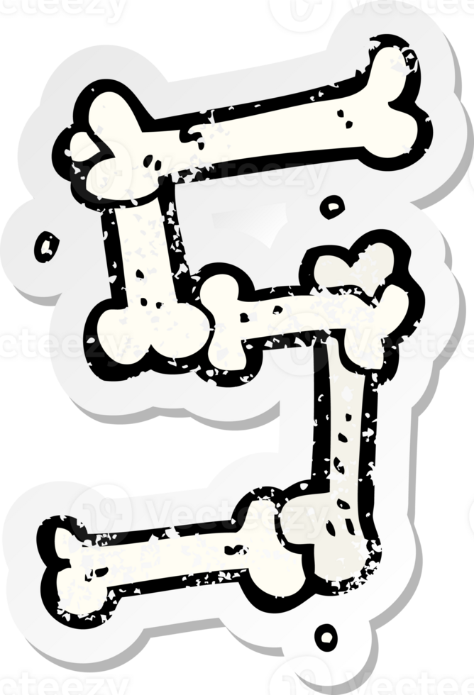 retro distressed sticker of a cartoon halloween bone number png