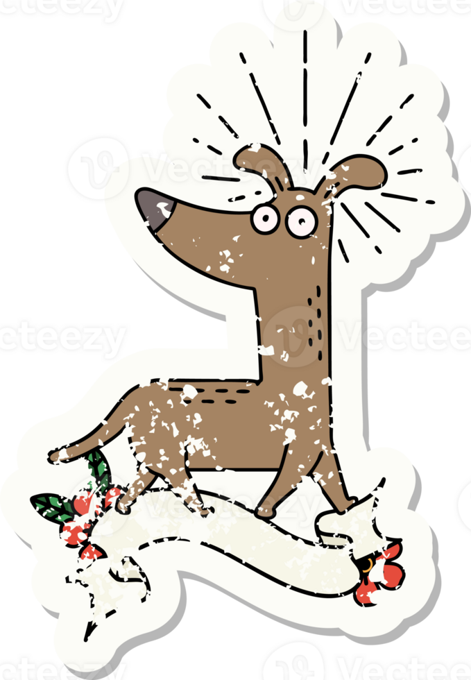 grunge sticker of tattoo style surprised dog png