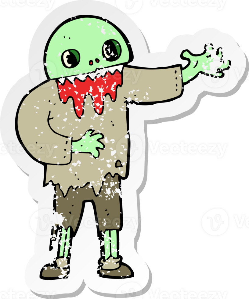 retro distressed sticker of a cartoon spooky zombie png