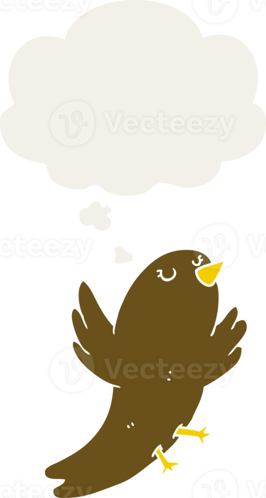cartoon bird and thought bubble in retro style png
