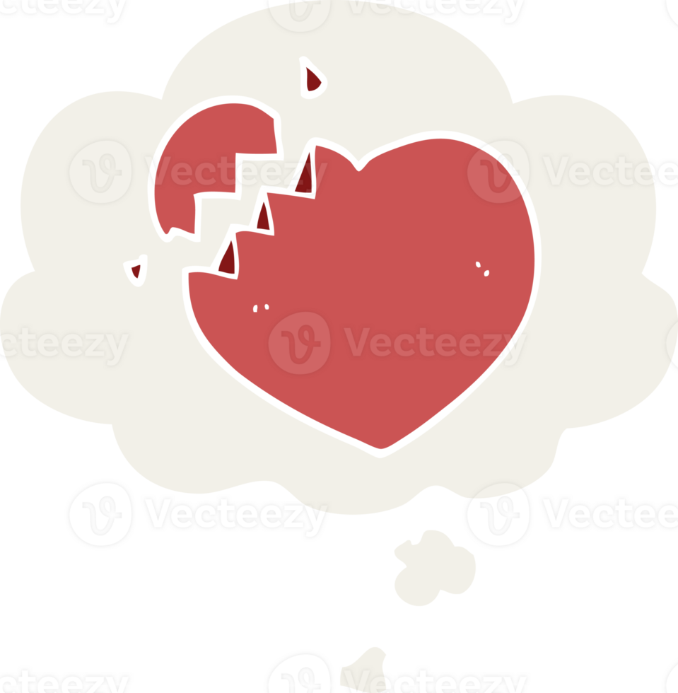 cartoon broken heart and thought bubble in retro style png