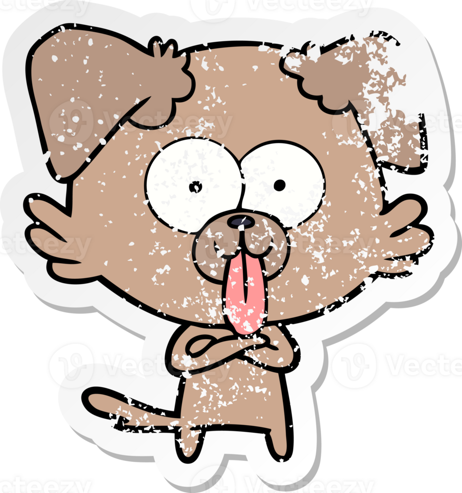 distressed sticker of a cartoon dog with tongue sticking out png