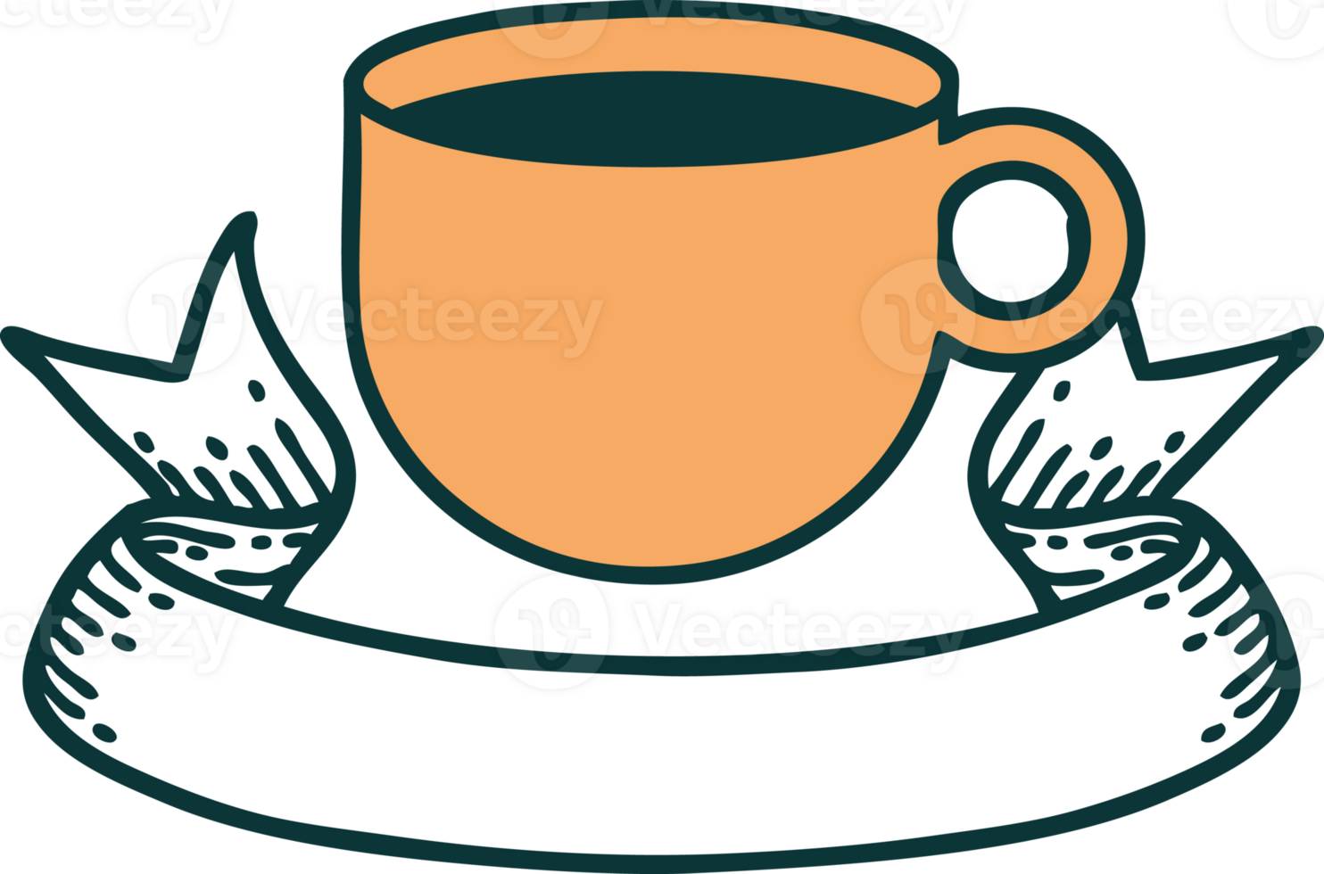 tattoo with banner of cup of coffee png