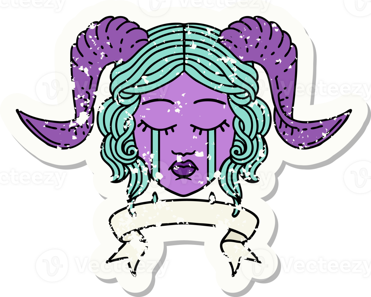 crying tiefling character face with scroll banner illustration png
