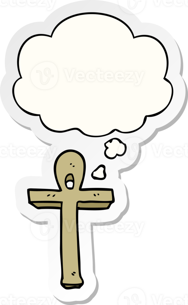 cartoon ankh symbol and thought bubble as a printed sticker png
