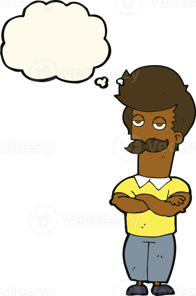 cartoon mustache muscle man with thought bubble png