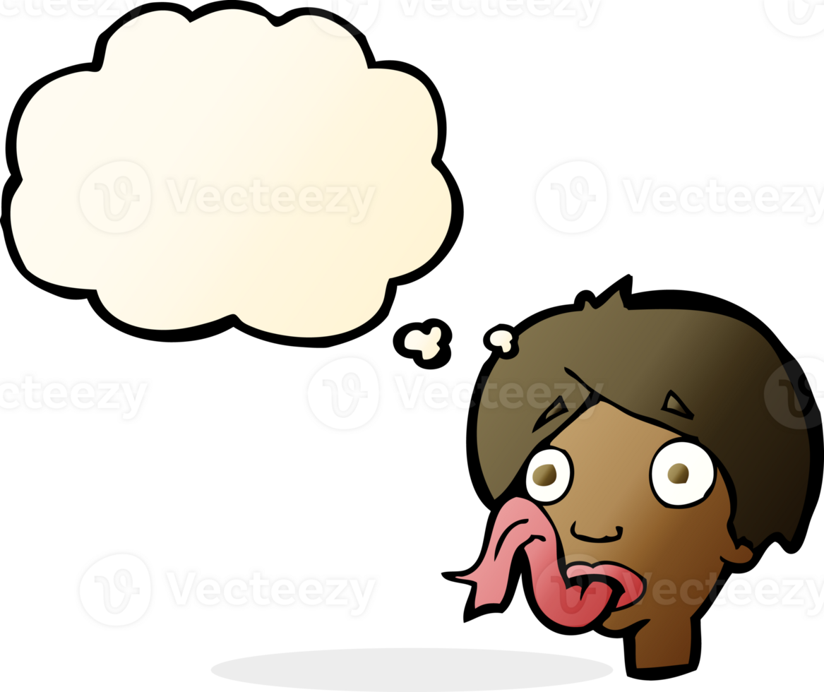 cartoon head sticking out tongue with thought bubble png