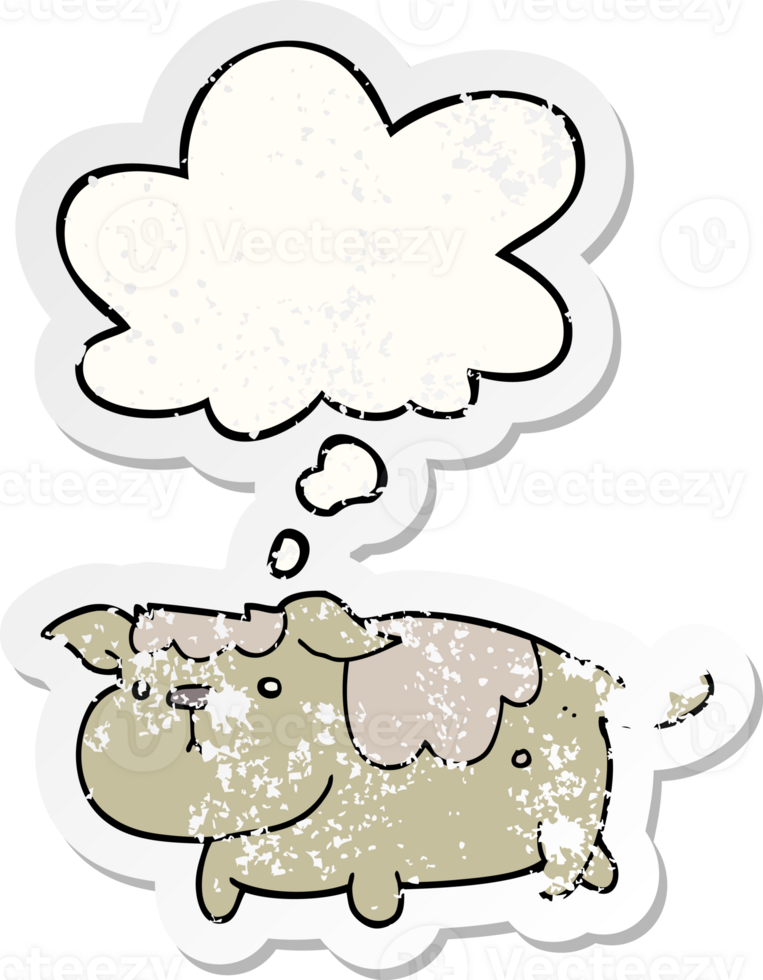 cartoon dog and thought bubble as a distressed worn sticker png