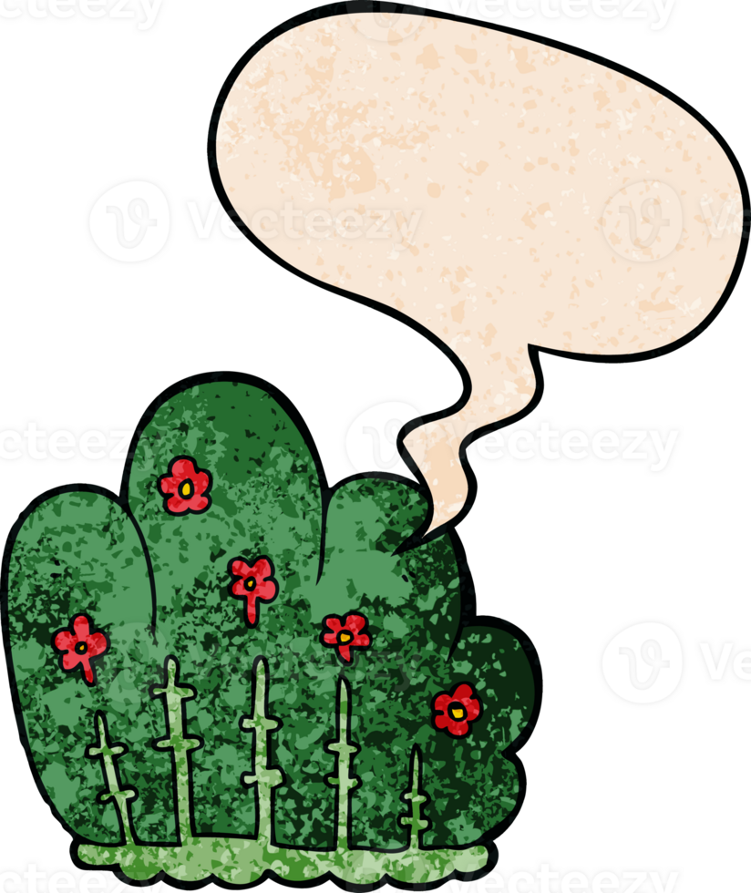 cartoon hedge and speech bubble in retro texture style png