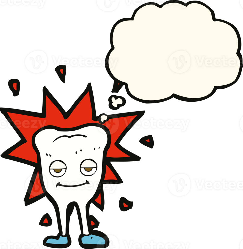 cartoon happy tooth with thought bubble png